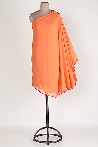 Peach One Shoulder Tunic by Sadan Pande