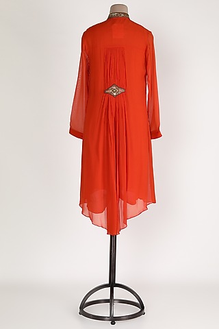 Orange Embellished Slit Tunic by Sadan Pande