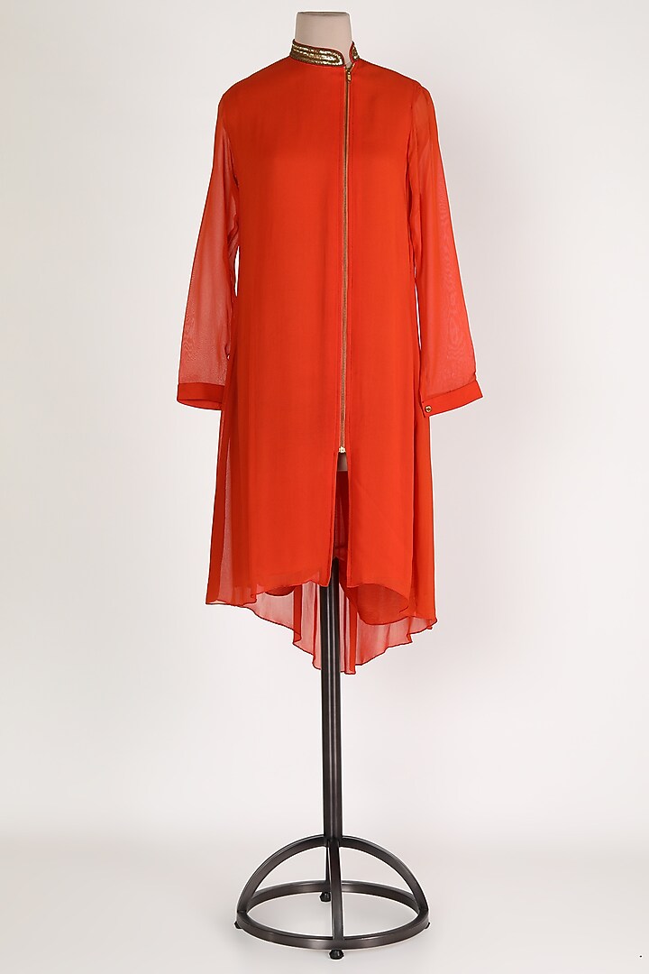 Orange Embellished Slit Tunic by Sadan Pande at Pernia's Pop Up Shop