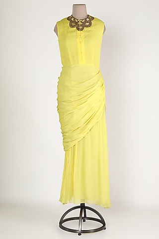 Yellow Embellished Maxi Tunic by Sadan Pande