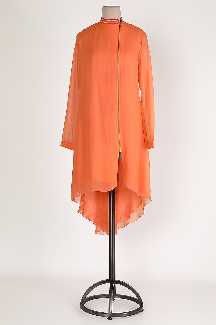 Orange Embellished High-Low Tunic by Sadan Pande