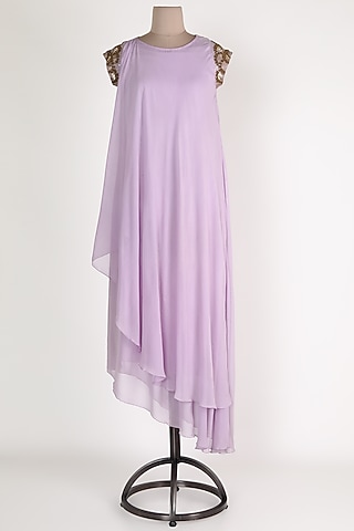 Mauve Embellished Asymmetric Tunic by Sadan Pande