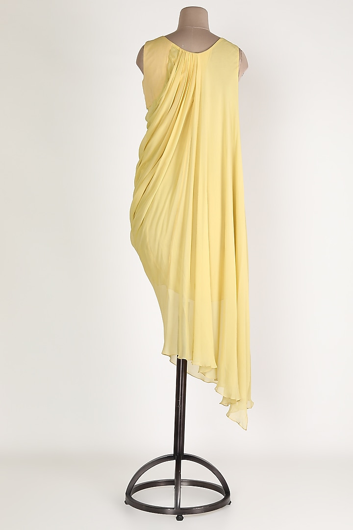 Yellow Embroidered Asymmetric Tunic by Sadan Pande at Pernia's Pop Up Shop
