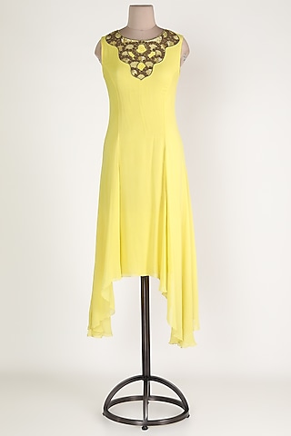 Lemon Embroidered High-Low Tunic by Sadan Pande