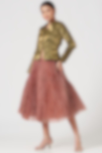 Accordion Pink Pleated Skirt Set by Sadhvi Dang