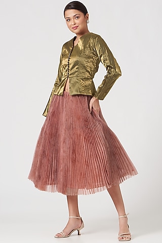 Accordion Pink Pleated Skirt Set by Sadhvi Dang
