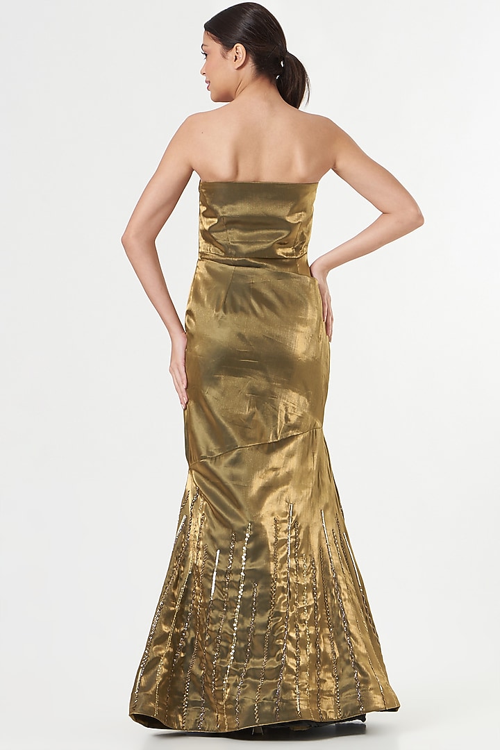 Gold Embellished Tube Gown by Sadhvi Dang at Pernia's Pop Up Shop
