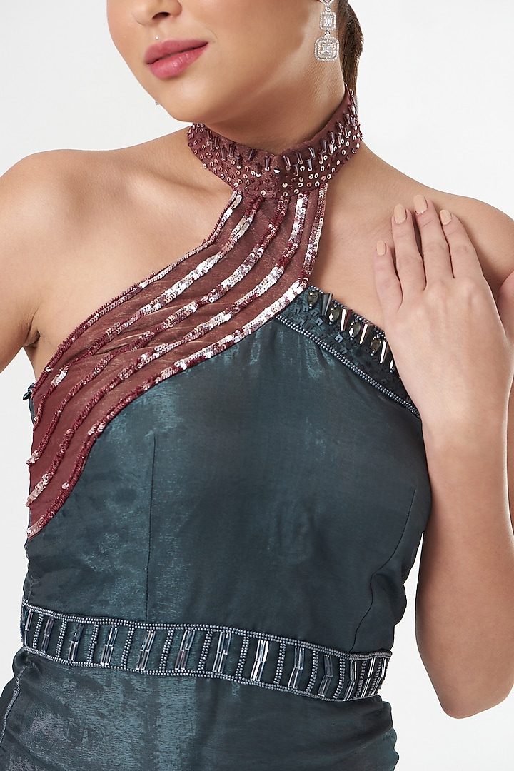 Cobalt Blue Embroidered Gown by Sadhvi Dang at Pernia's Pop Up Shop