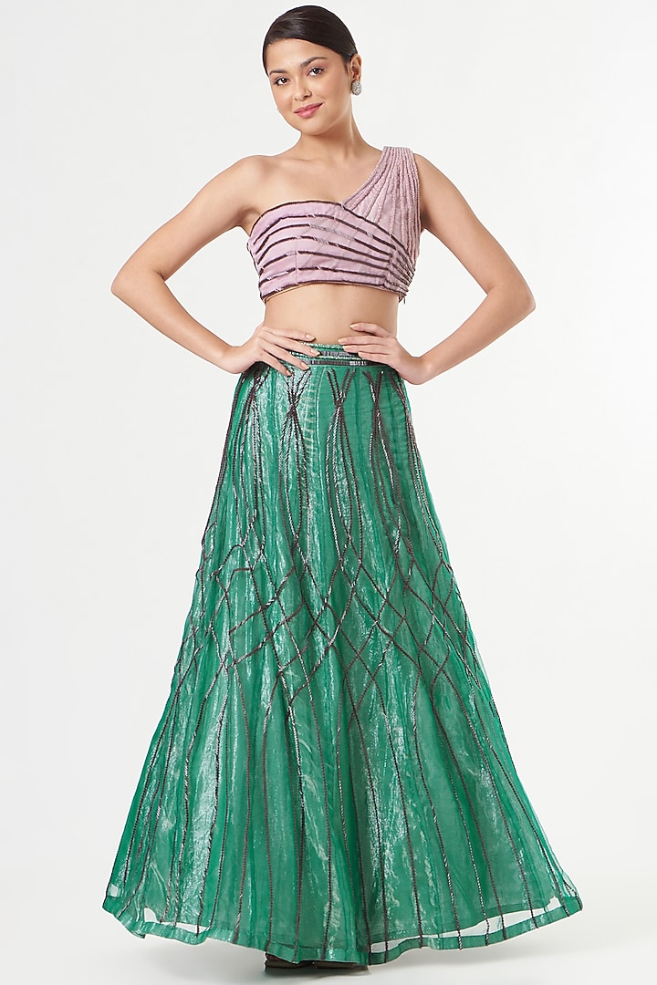Emerald Green Embroidered Wedding Lehenga Set by Sadhvi Dang at Pernia's Pop Up Shop