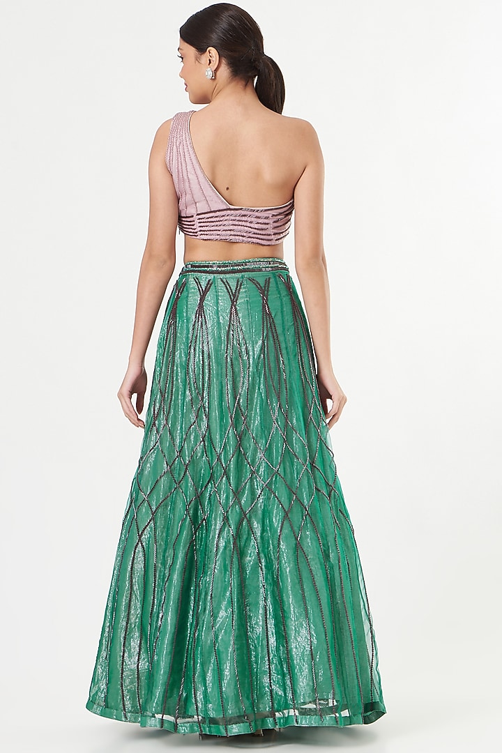 Emerald Green Embroidered Wedding Lehenga Set by Sadhvi Dang at Pernia's Pop Up Shop
