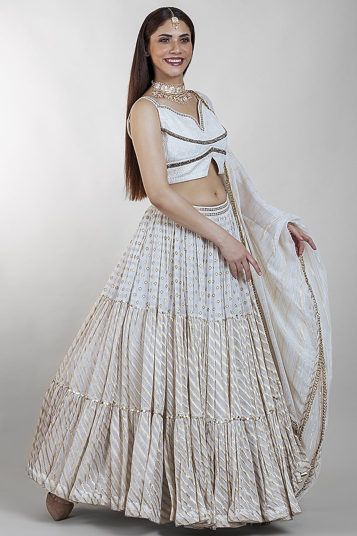 Off-White Embroidered Wedding Lehenga Set by Sadhvi Dang at Pernia's Pop Up Shop
