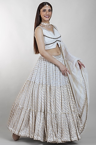 Off-White Embroidered Lehenga Set by Sadhvi Dang