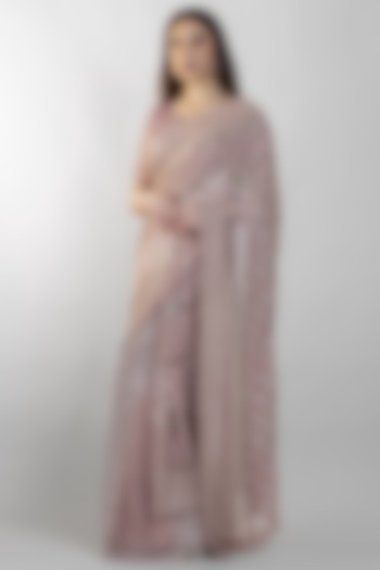 Blush Pink Embroidered Pre-Stitched Saree Set by Sadhvi Dang