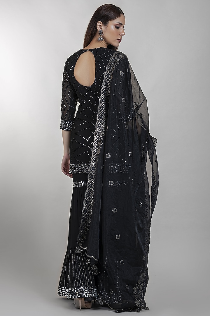 Black Embroidered Wedding Sharara Set by Sadhvi Dang at Pernia's Pop Up Shop