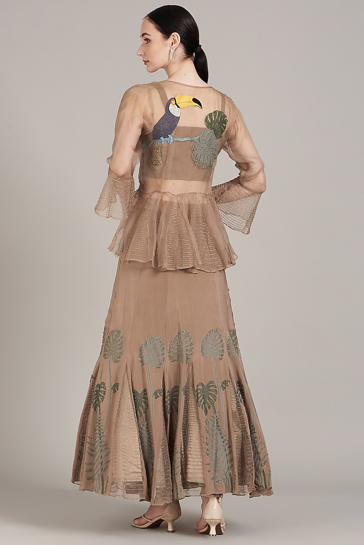 Caramel Hand Embroidered Jacket Wedding Lehenga Set by Sadhvi Dang at Pernia's Pop Up Shop