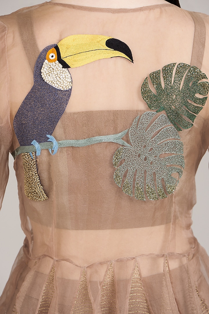 Caramel Hand Embroidered Jacket Wedding Lehenga Set by Sadhvi Dang at Pernia's Pop Up Shop