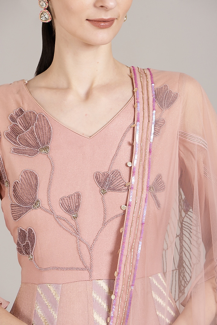 Blush Pink Hand Embroidered Wedding Anarkali Set by Sadhvi Dang at Pernia's Pop Up Shop