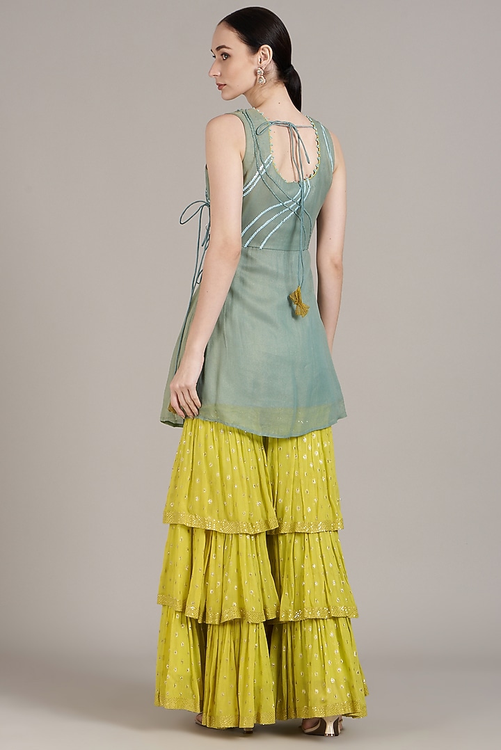 Yellow Shimmer Georgette Gharara Set by Sadhvi Dang at Pernia's Pop Up Shop