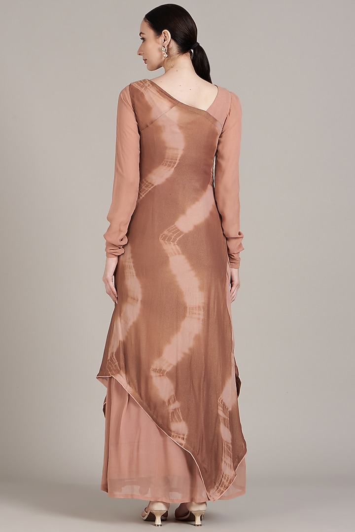 Coffee Pink Printed Layered Vacation Dress With Dupatta by Sadhvi Dang at Pernia's Pop Up Shop