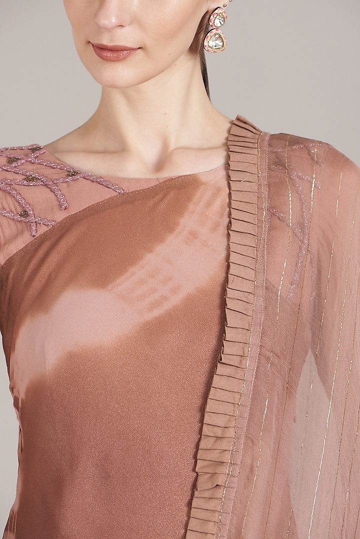 Coffee Pink Printed Layered Vacation Dress With Dupatta by Sadhvi Dang at Pernia's Pop Up Shop