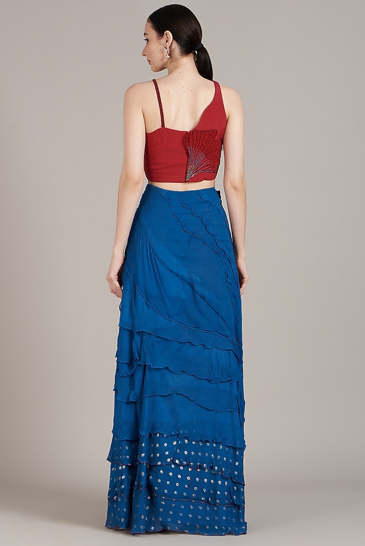 Cobalt Blue Georgette Skirt Set by Sadhvi Dang at Pernia's Pop Up Shop