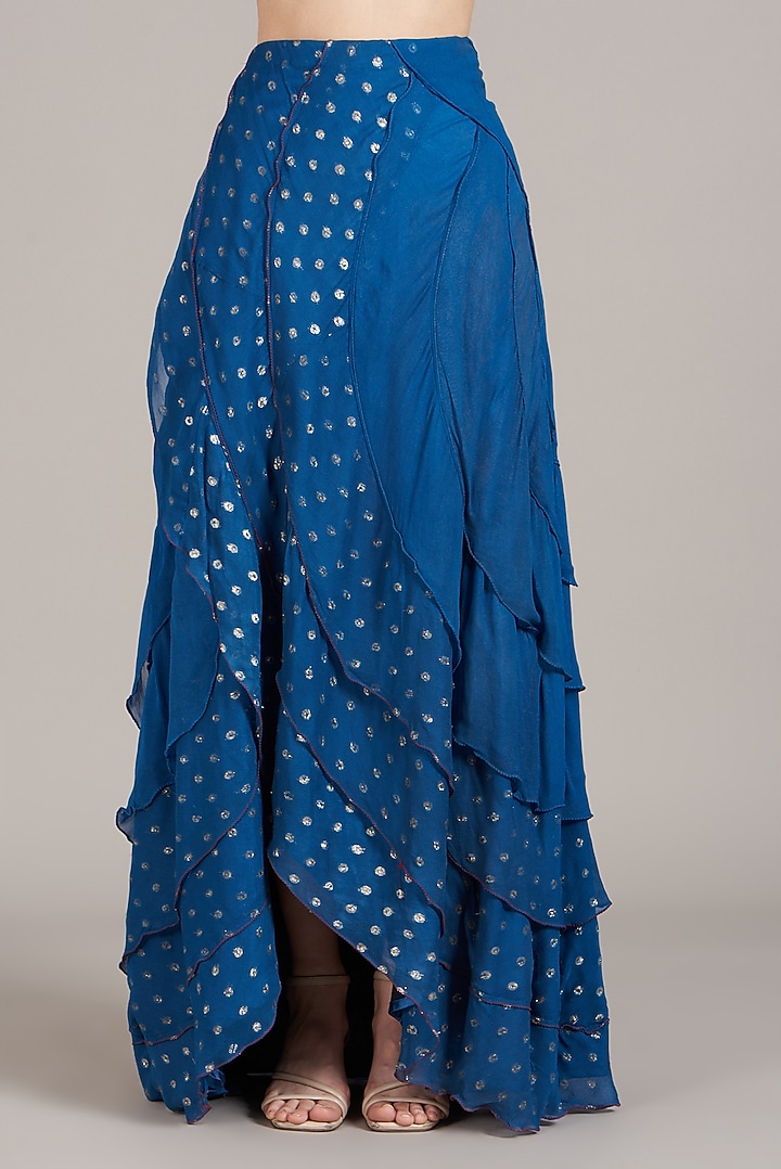 Cobalt Blue Georgette Skirt Set by Sadhvi Dang at Pernia's Pop Up Shop