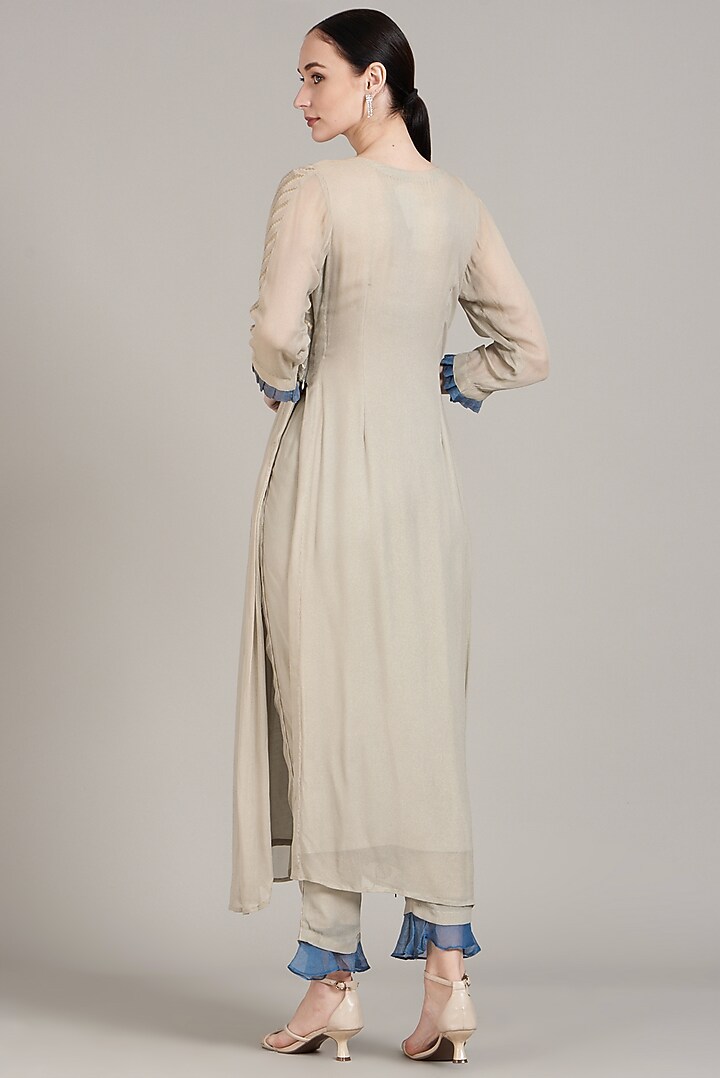 Grey & Blue Embroidered Kurta Set by Sadhvi Dang at Pernia's Pop Up Shop