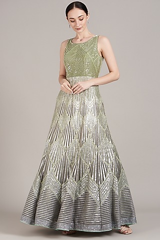 Mint Green Embroidered Gown by Sadhvi Dang