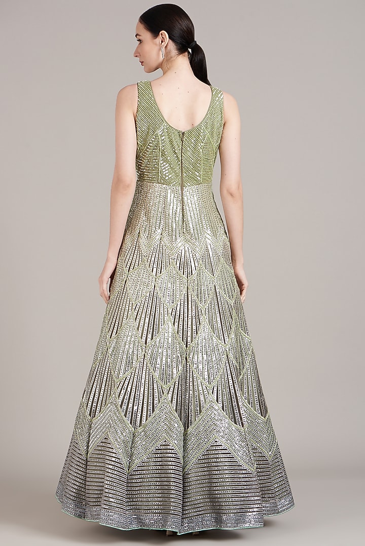 Mint Green Embroidered Engagement Gown by Sadhvi Dang at Pernia's Pop Up Shop