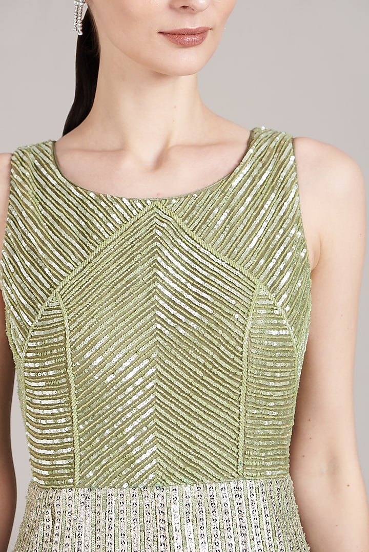 Mint Green Embroidered Engagement Gown by Sadhvi Dang at Pernia's Pop Up Shop