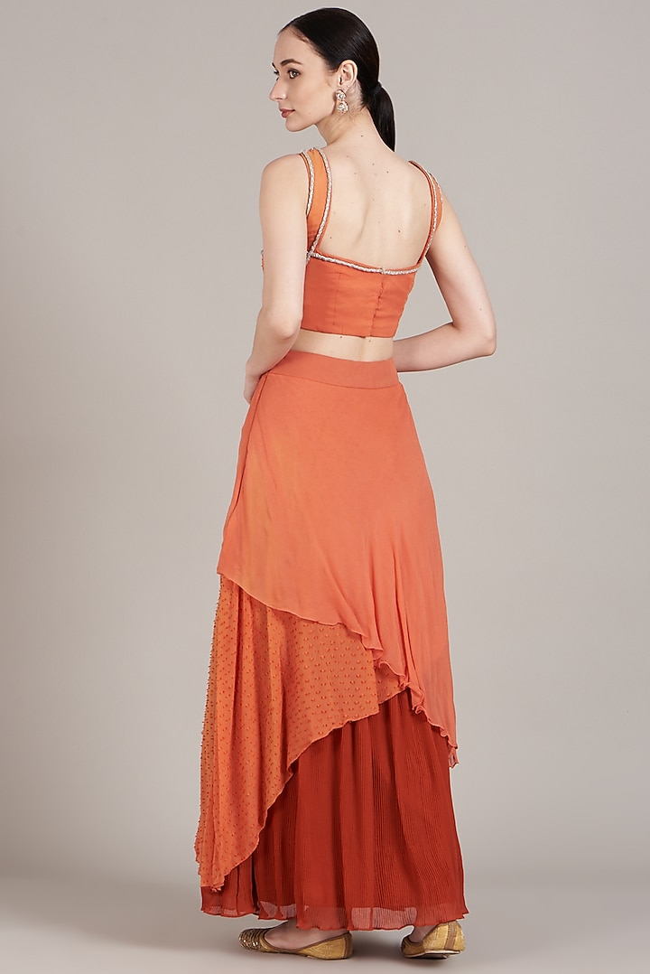 Peach Georgette Lehenga Set by Sadhvi Dang at Pernia's Pop Up Shop
