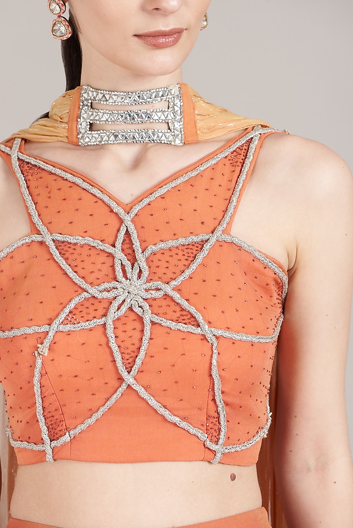 Peach Georgette Lehenga Set by Sadhvi Dang at Pernia's Pop Up Shop