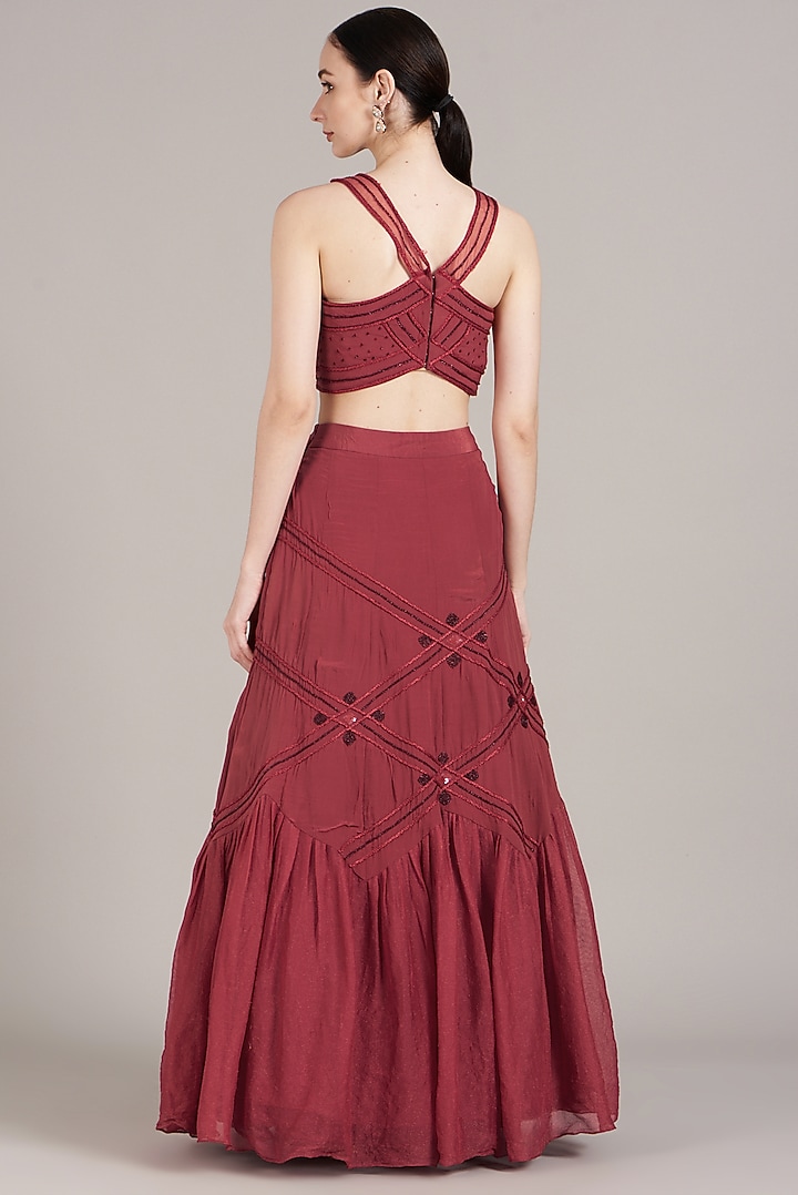 Red Embroidered Wedding Lehenga Set by Sadhvi Dang at Pernia's Pop Up Shop