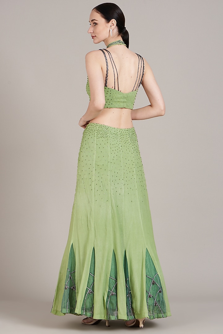 Mint Green Embroidered Wedding Lehenga Set by Sadhvi Dang at Pernia's Pop Up Shop