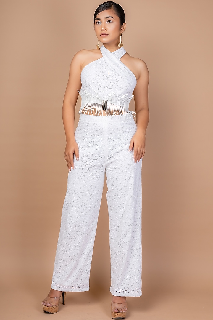 Ivory Cotton Pant Set by Sadhvi Suri