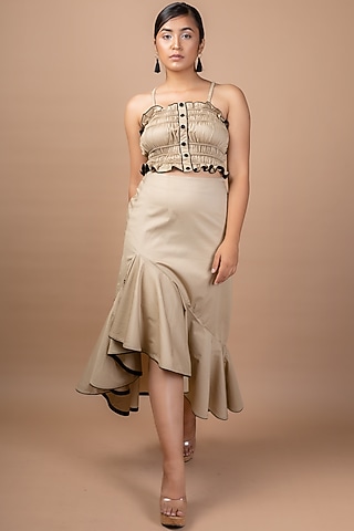 Beige Cotton Skirt Set by Sadhvi Suri