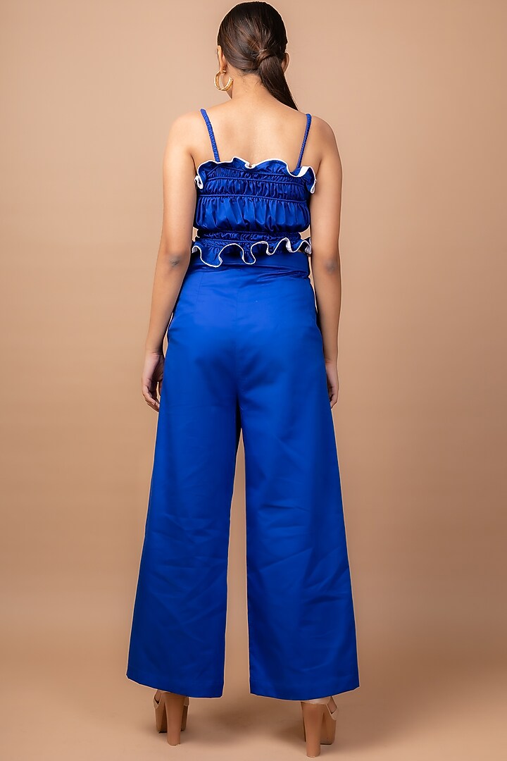 Cobalt Blue Cotton Pant Set by Sadhvi Suri at Pernia's Pop Up Shop