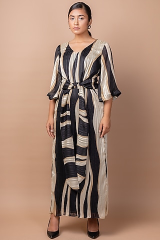 Beige & Black Printed Jumpsuit by Sadhvi Suri