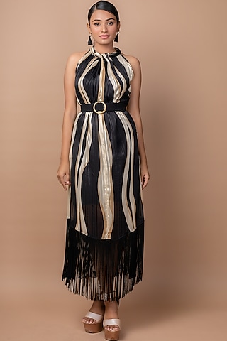 Beige & Black Printed Dress by Sadhvi Suri