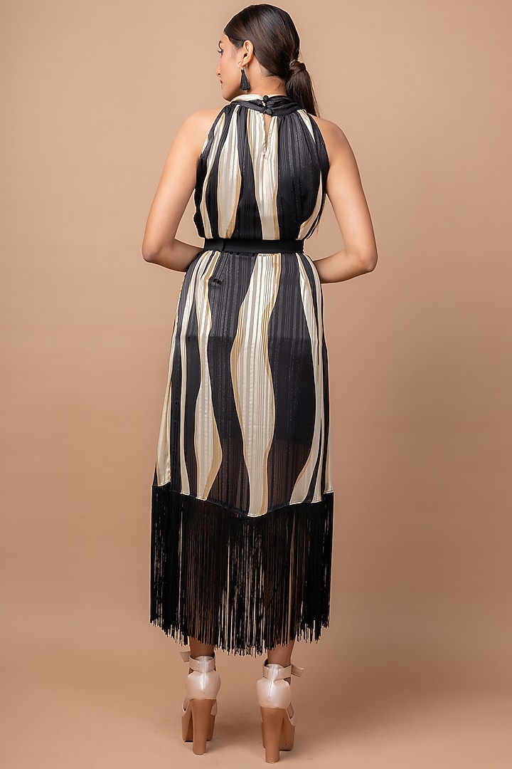 Beige & Black Printed Summer Dress by Sadhvi Suri at Pernia's Pop Up Shop