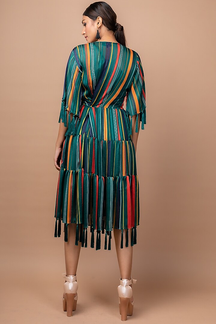 Emerald Green Printed Wrap Summer Dress by Sadhvi Suri at Pernia's Pop Up Shop