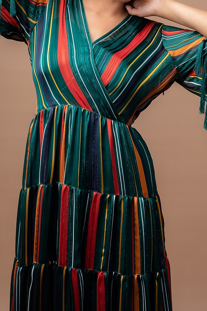 Emerald Green Printed Wrap Summer Dress by Sadhvi Suri at Pernia's Pop Up Shop