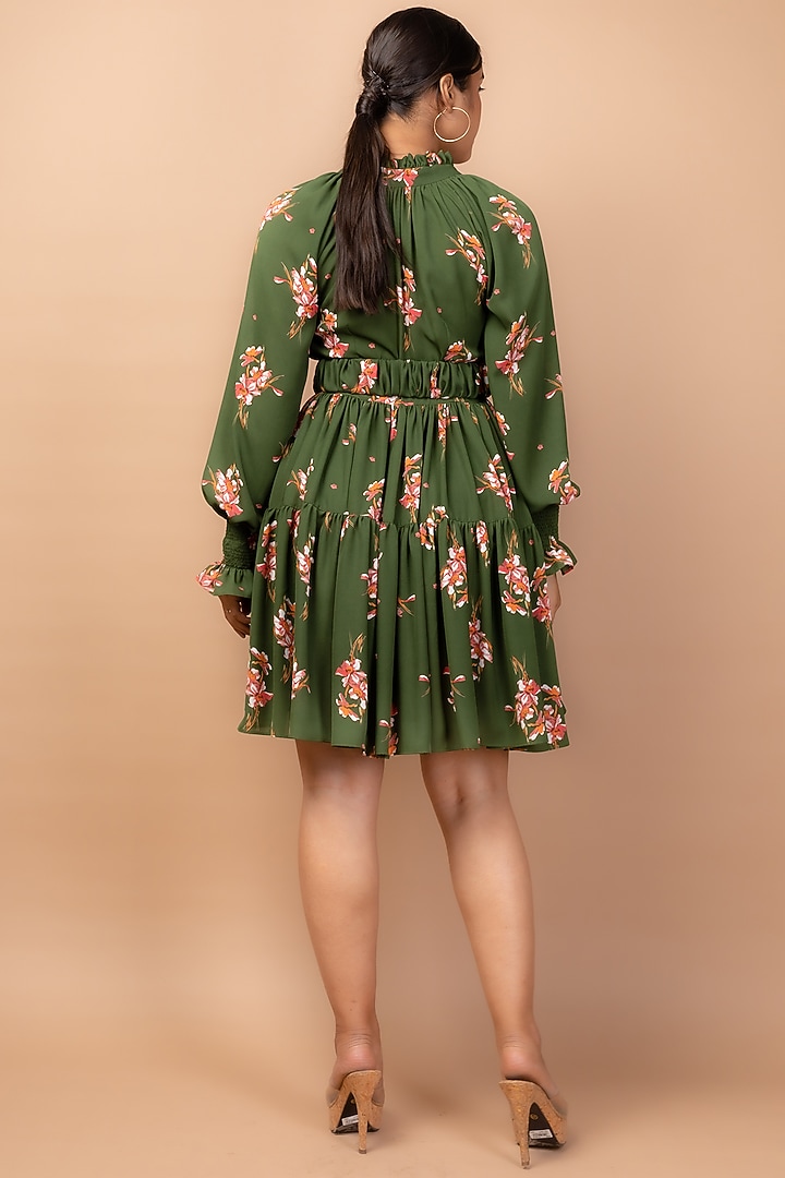 Green Printed Tiered Summer Dress by Sadhvi Suri at Pernia's Pop Up Shop