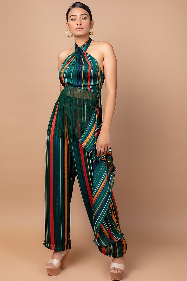 Emerald Green Printed Pant Set by Sadhvi Suri at Pernia's Pop Up Shop