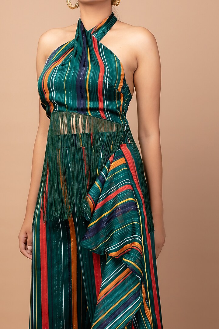 Emerald Green Printed Pant Set by Sadhvi Suri at Pernia's Pop Up Shop