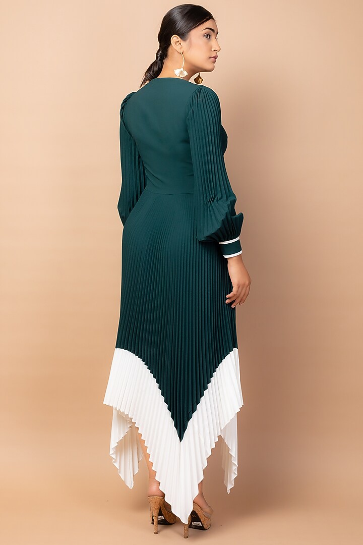 Emerald Green Viscose Crepe Midi Summer Dress by Sadhvi Suri at Pernia's Pop Up Shop
