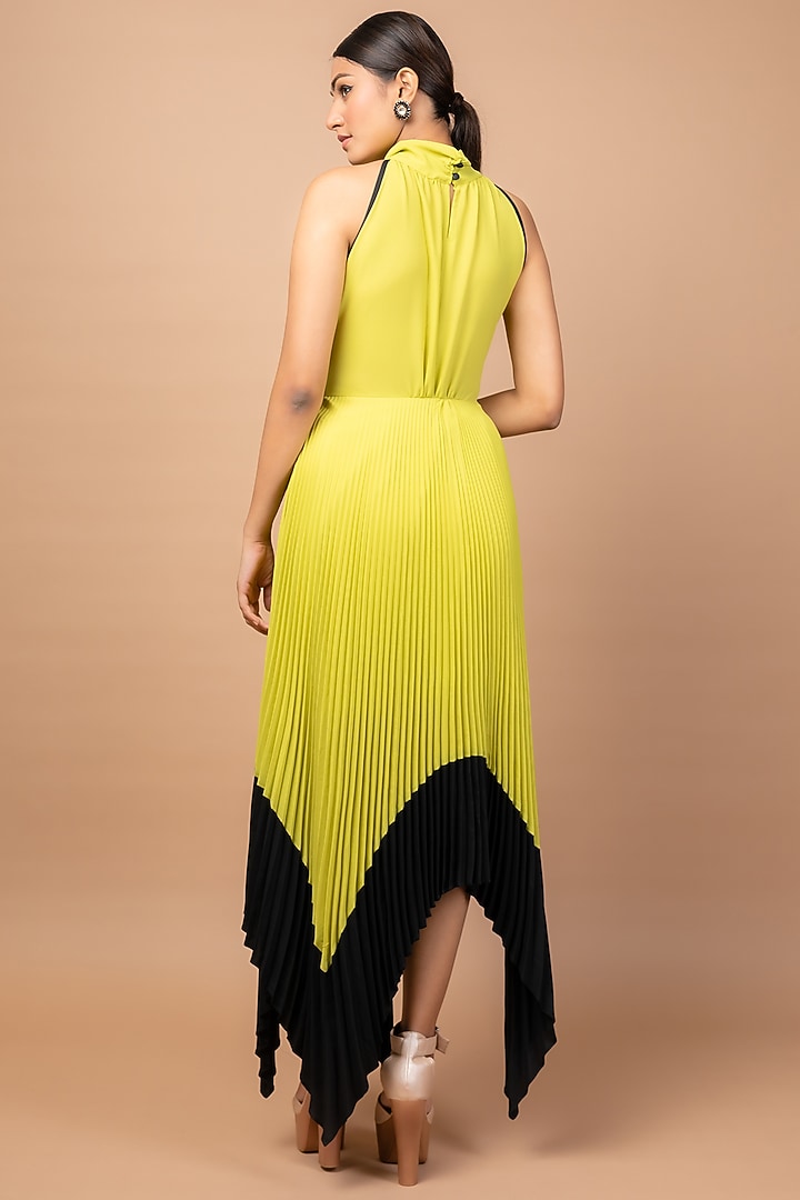 Lime Green Viscose Crepe Summer Dress by Sadhvi Suri at Pernia's Pop Up Shop