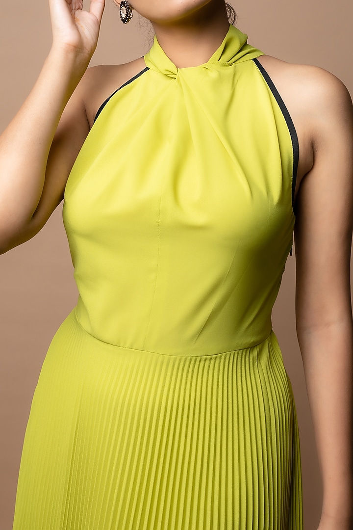 Lime Green Viscose Crepe Summer Dress by Sadhvi Suri at Pernia's Pop Up Shop