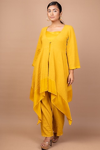 Mustard Satin Pant Set by Sadhvi Suri