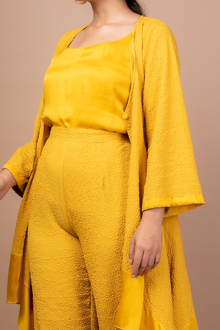 Mustard Satin Pant Set by Sadhvi Suri at Pernia's Pop Up Shop
